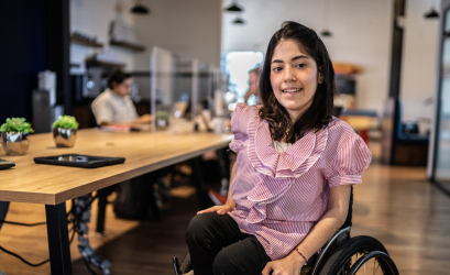 A woman in a wheelchair