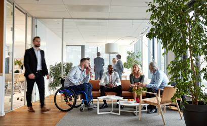 A diverse group of people having a conversation